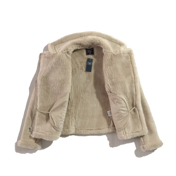 NWT Abercrombie and Fitch Moto Jacket Womens Size XS Beige Suede Faux Shearling - Picture 4 of 8